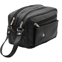 STARHIDE MENS GENUINE LEATHER TRAVEL OVERNIGHT WASH GYM TOILETRY BAG BLACK - 515