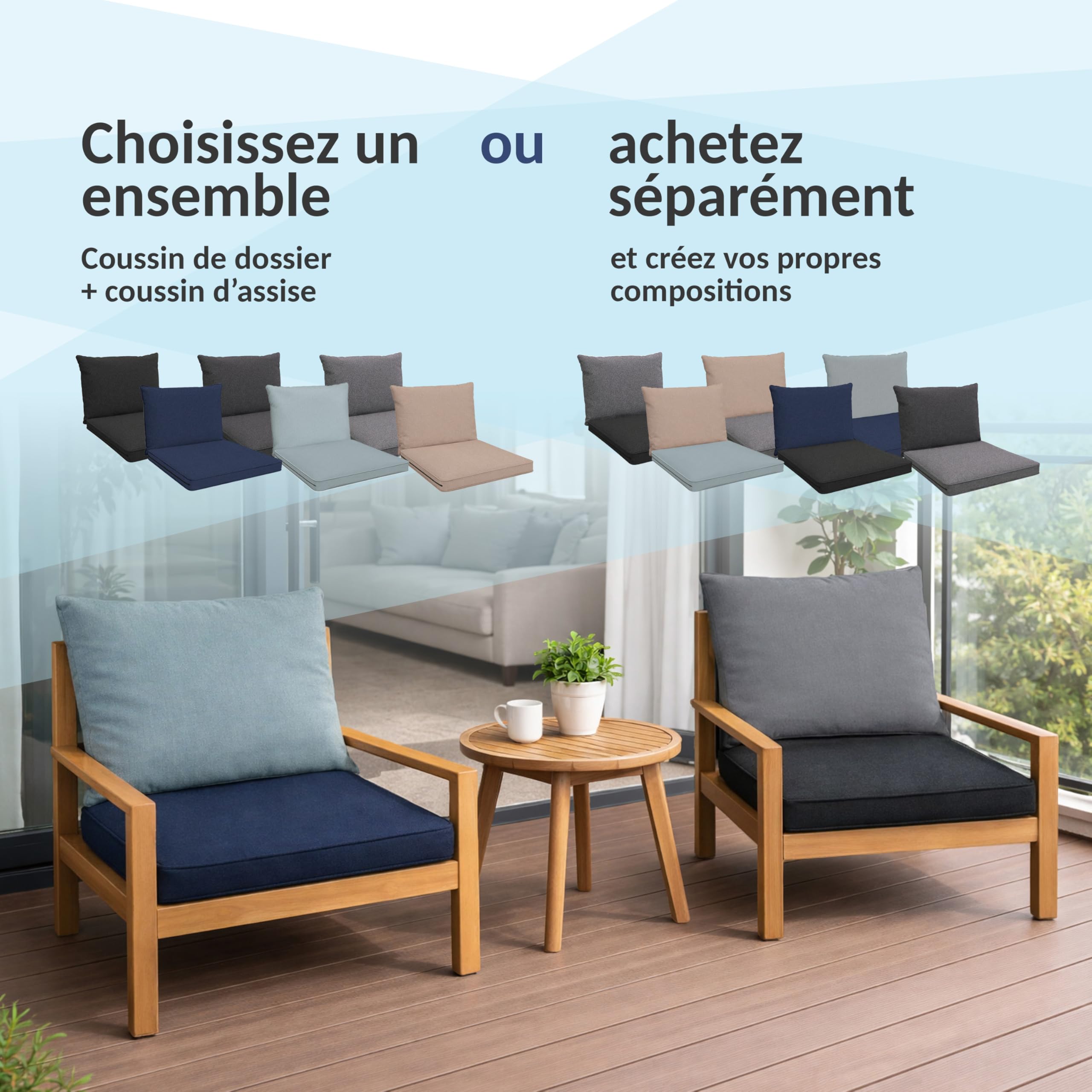 POKAR Coussins d'assise Coussin Extérieur Jardin Assise Coussin Chaise Jardin Galette de Chaise pour Extérieur, Jardin, Balcon 50x50x5 cm, Beige