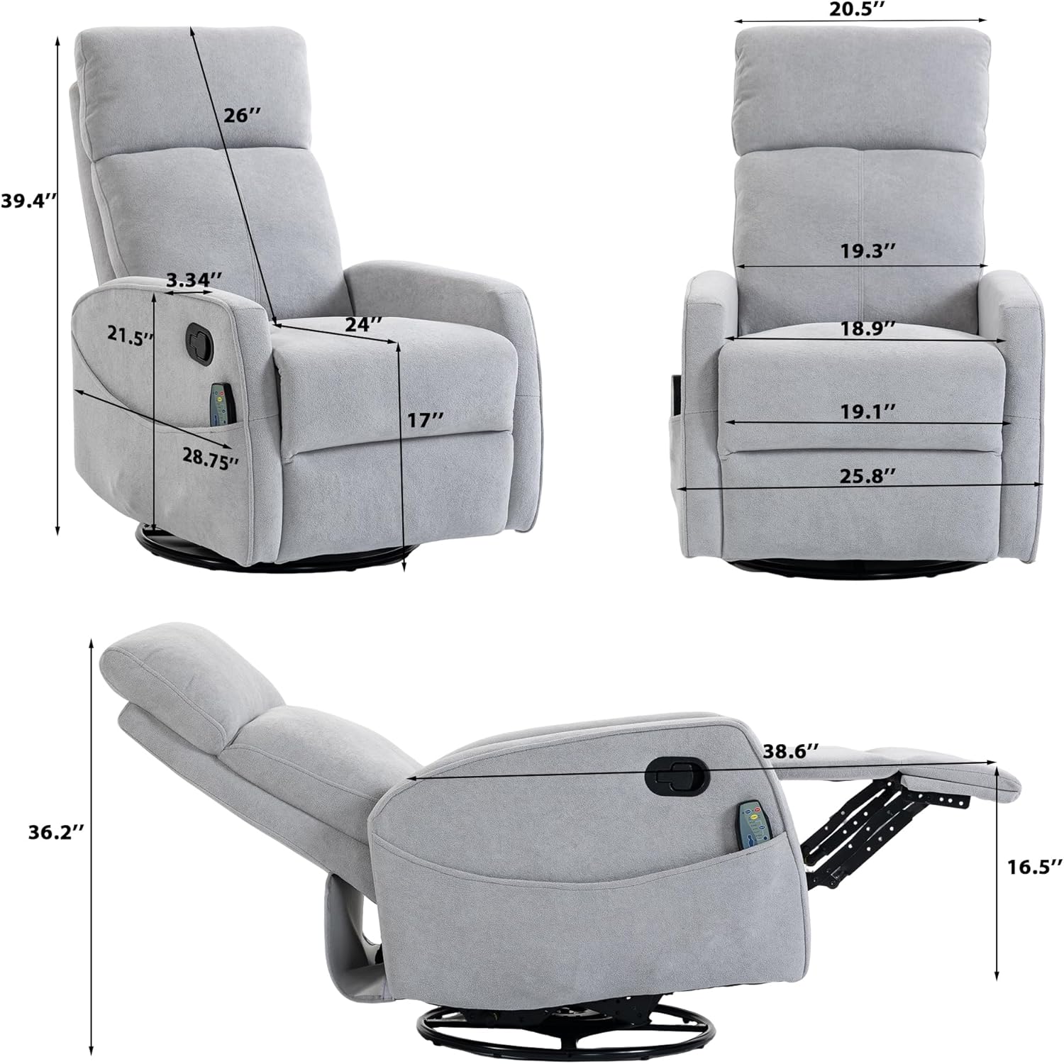 Manual Rocking Chair Nursery with Massage and Heat for Adults Comfy High Back Swivel Gilder Rocker Recliner for Bedroom Living Room