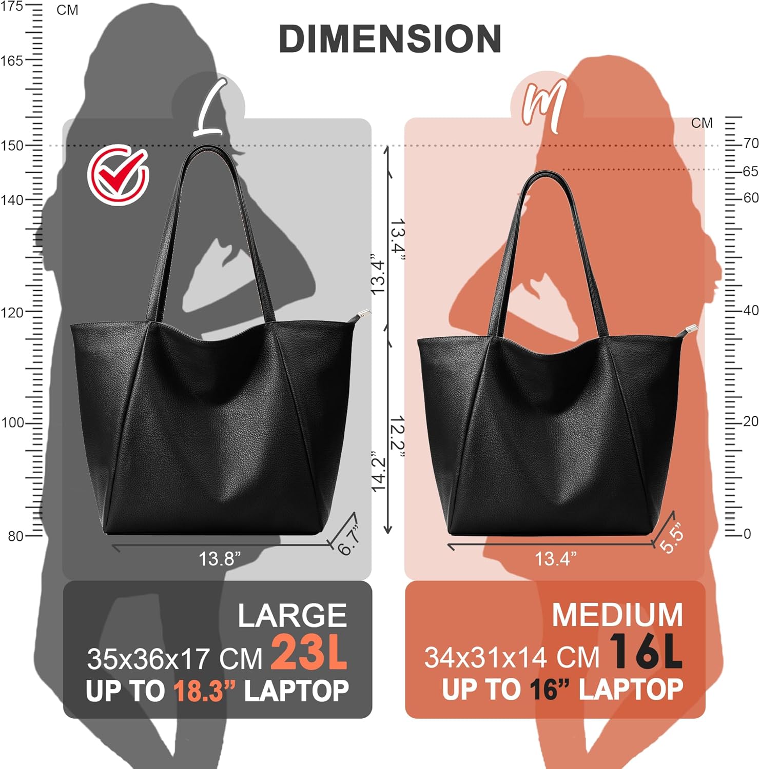 KALIDI Large Tote Bag Vegan Leather Casual Zipper Work Bag Weekender Hobo for Women 23L Oversize Shoulder Travel Purse - Image 4