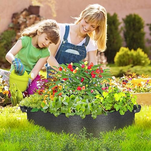 Miniatura 5 de Bolsas de cultivo de plantas de 50 galones, cama de jardín elevada de tela grande con asas, camas de jardín duraderas, macetas de aireación para