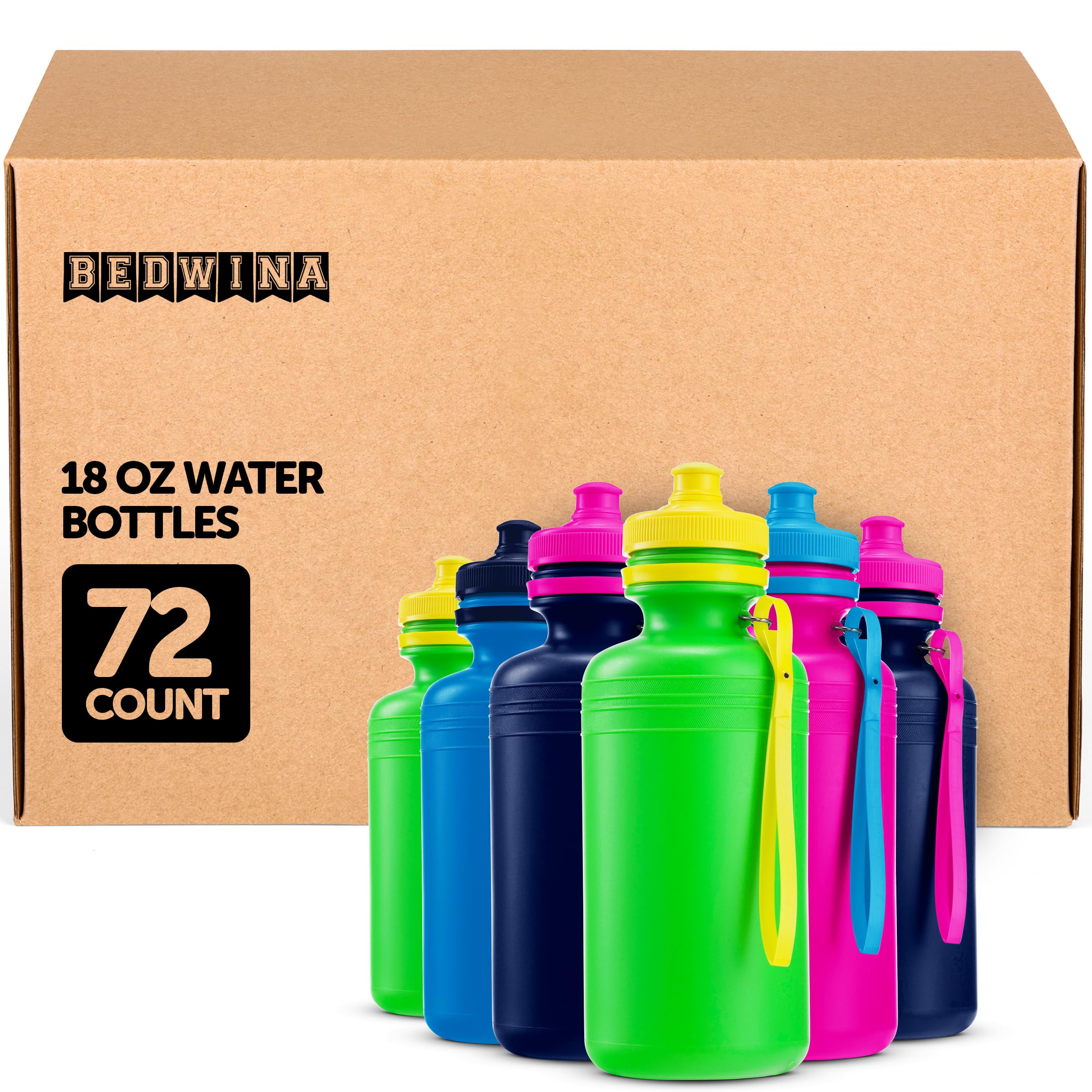 Bedwina Bulk Water Bottles For Kids - Bulk Pack of 72 18 Oz - 7 5 Inch BPA-Free