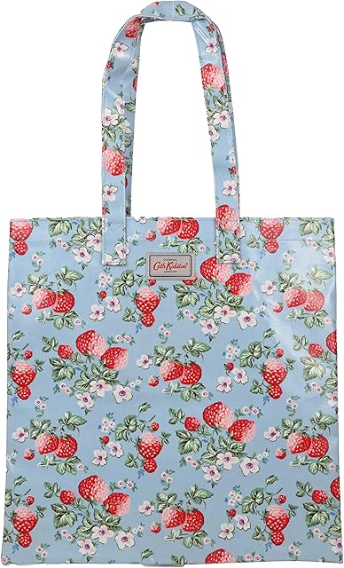 Cath Kidston Oilcloth Book Tote Shopping Bag Wild Strawberry in Blue Oilcloth