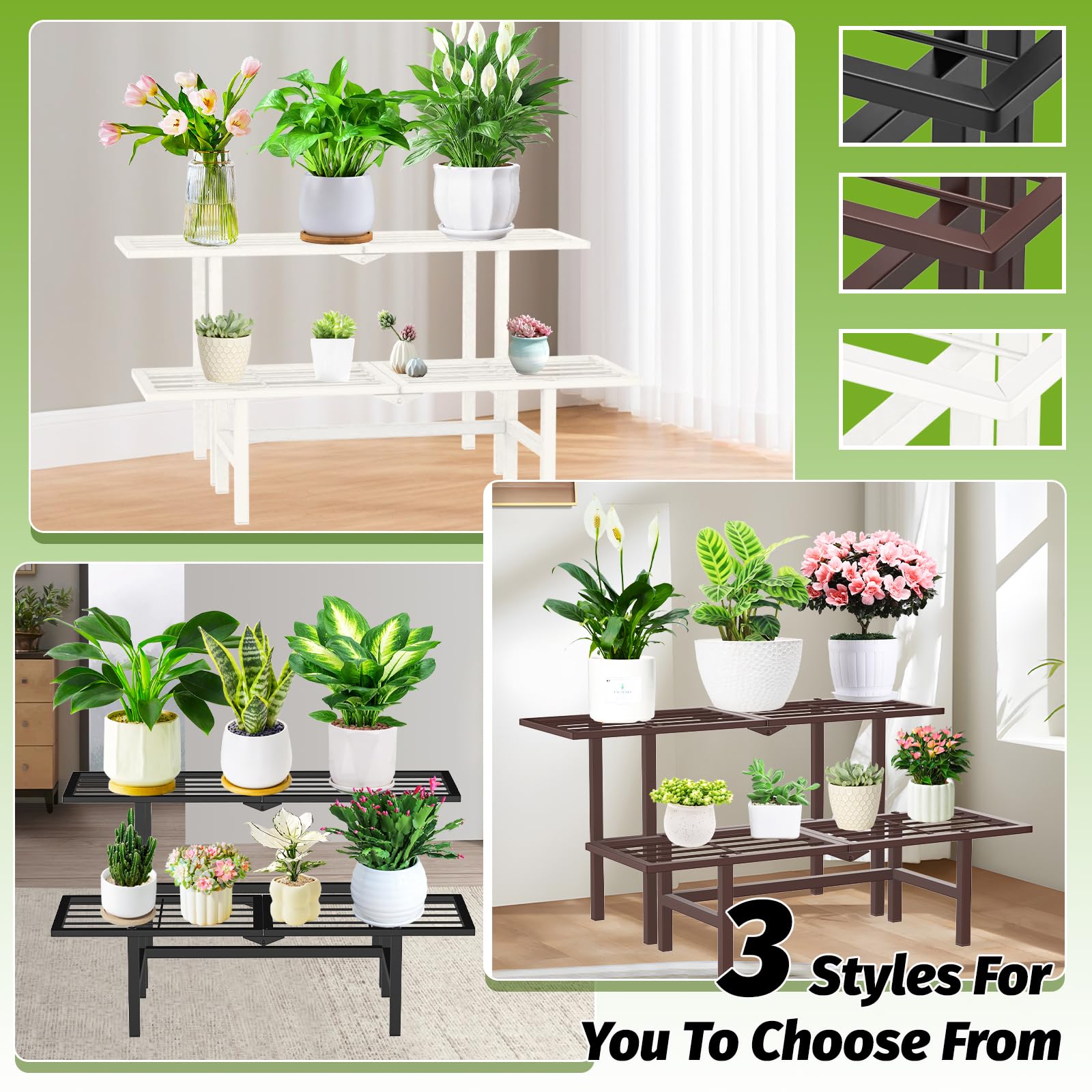 Support pour plantes à 2 niveaux pour extérieur et intérieur, étagère séparée pliable en métal robuste, support d'échelle pour pots de fleurs, présentoir pour salon, jardin, balcon, terrasse