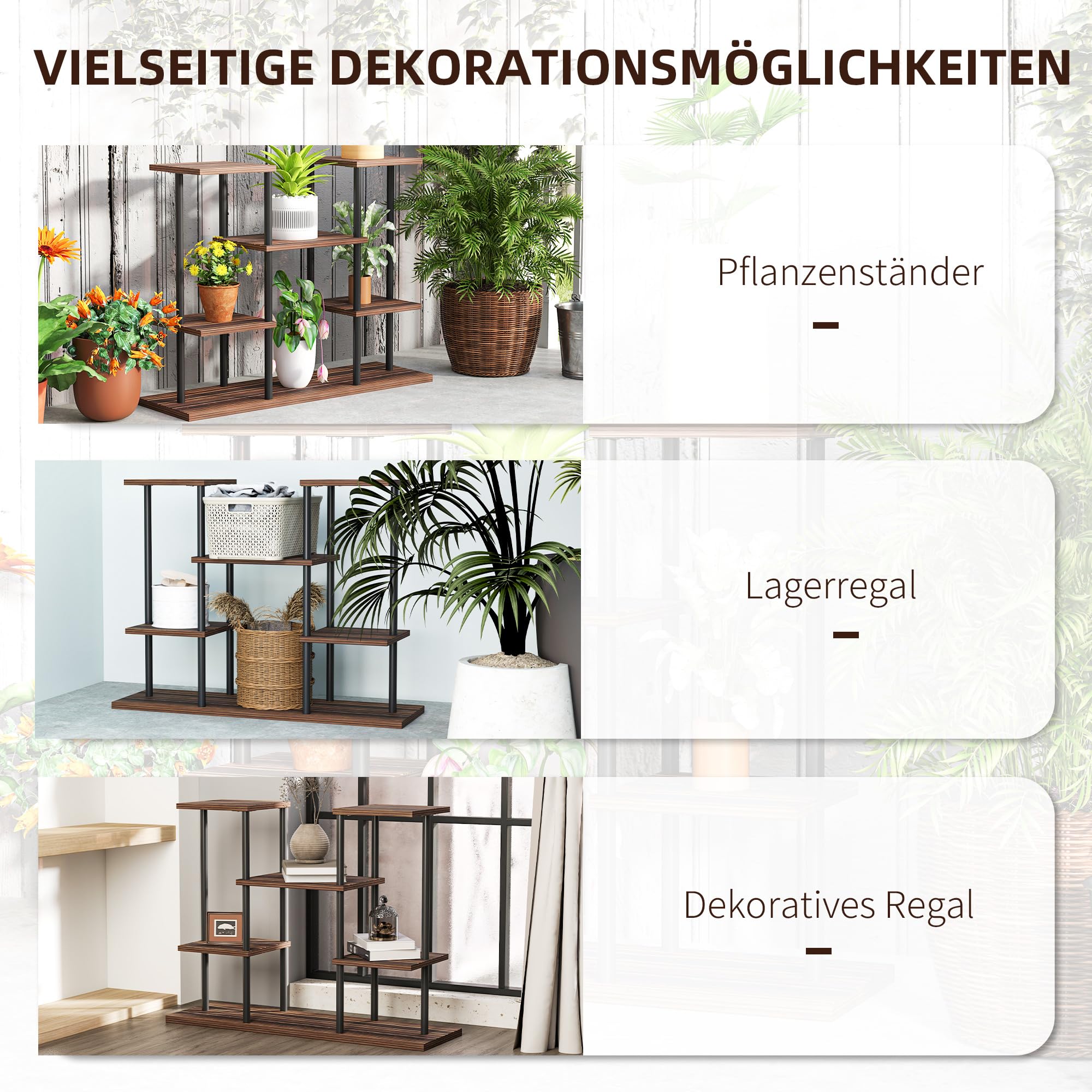 Outsunny 4-Etagen Pflanzenständer 61,5 cm Hoch Blumenständer Verkohlt | Pflanzenregal Holz, Mehrstöckig Blumentreppe, Blumenständer für Innen Außen, Blumentopfständer, Garten, Balkon