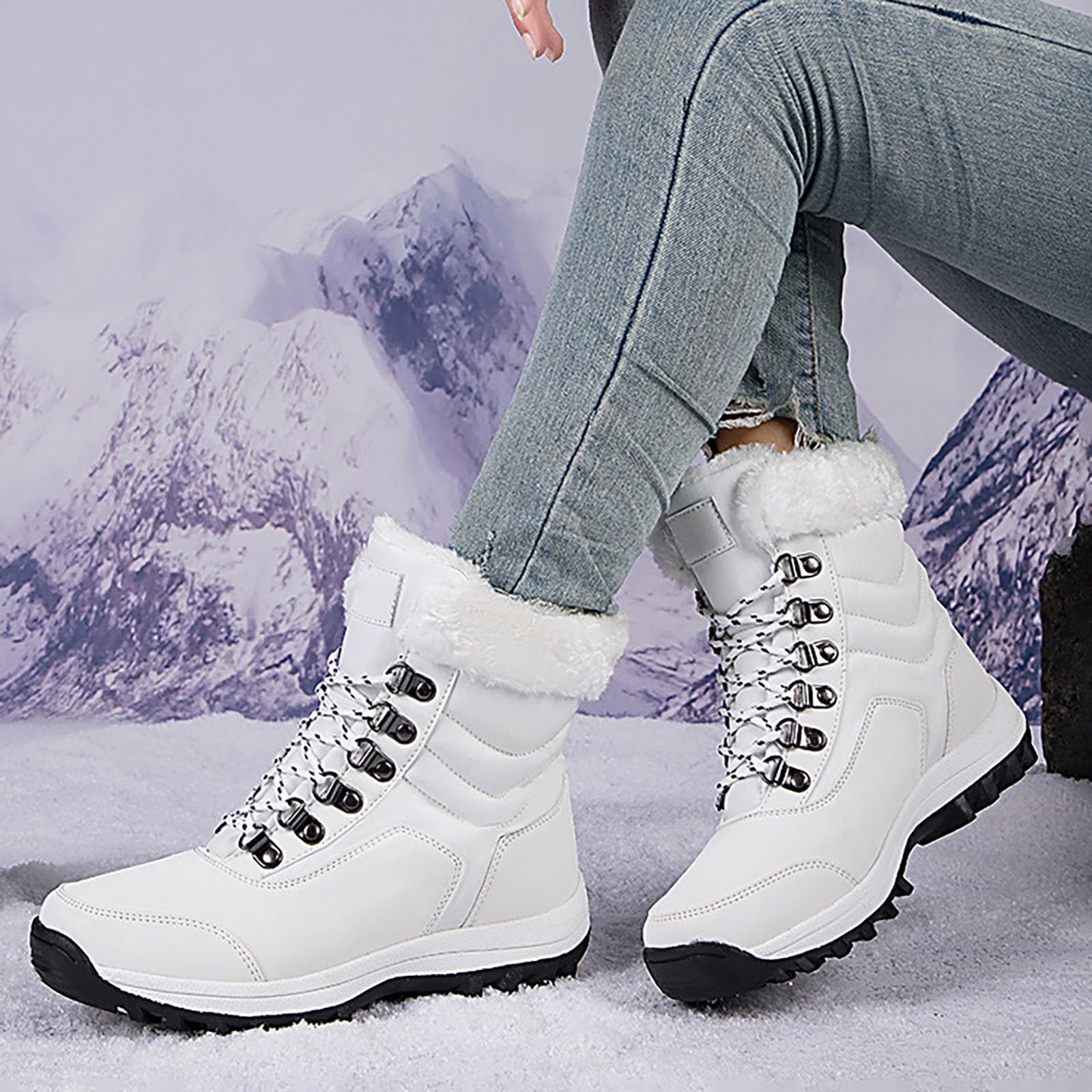 Kobilee Doposci Donna Pelo Dopo Sci da Neve Stivali Neve 37 Alti Scarpe da Neve Impermeabili Imbottiti Scarponcini Antiscivolo Invernali Doposci Scarponi Sci Stivaletti Neve Morbidi