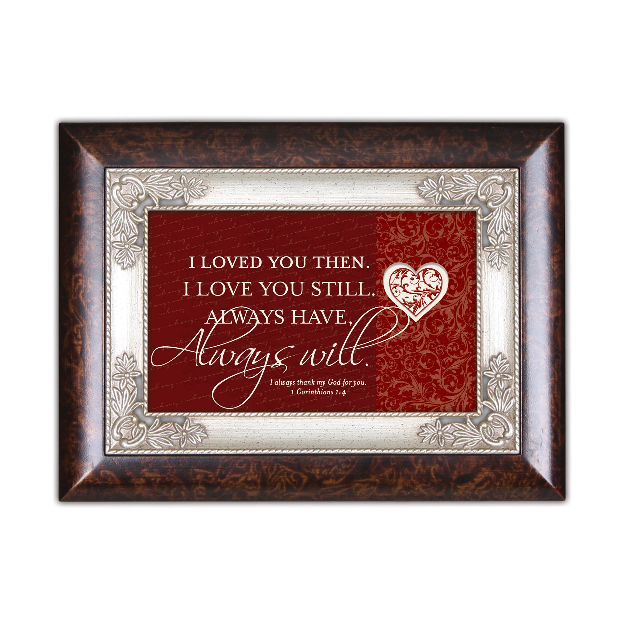 Cottage Garden always Thank God for you Burlwood inlay Italian Style Music Box plays Amazing Grace