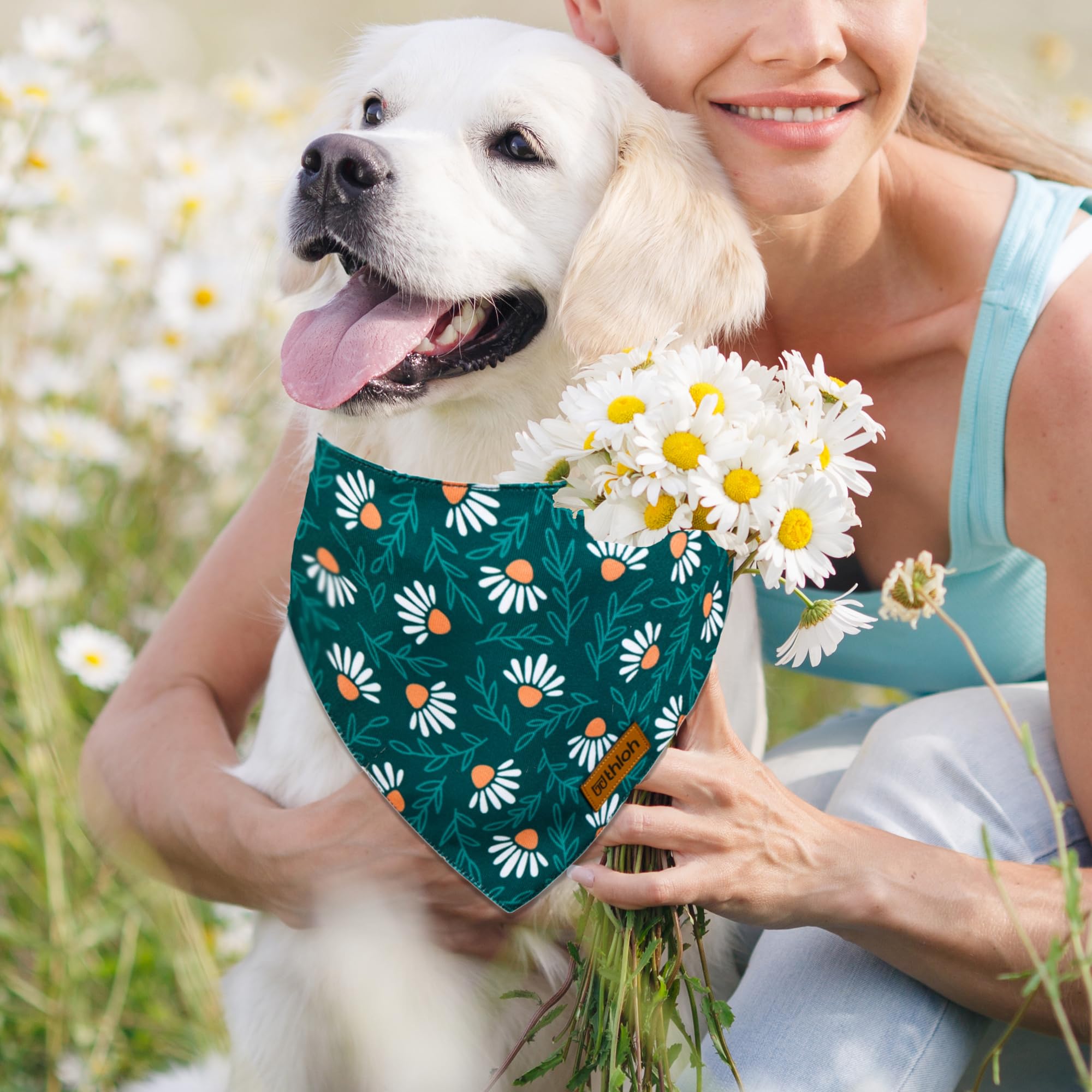 Spring Hundehalstücher mit Druckknopf, 2 Stück, Blumen-Hundeschal für Jungen und Mädchen, hochwertiger, strapazierfähiger Stoff, verstellbare Passform, einzigartige Form, Geschenk für Hunde