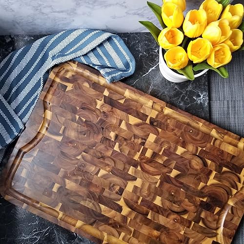Miniatura 6 de Lipper International 1260 Acacia Supreme End Grain Tabla de cortar y tallar con ranura para jugo, 24" x 16" x 1"