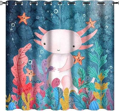 Miniatura 9 de Cortinas abstractas de ajolote con diseño de galaxia, colorido, peces, animales, ajolote, aislamiento térmico, oscurecimiento y reducción de ruido,