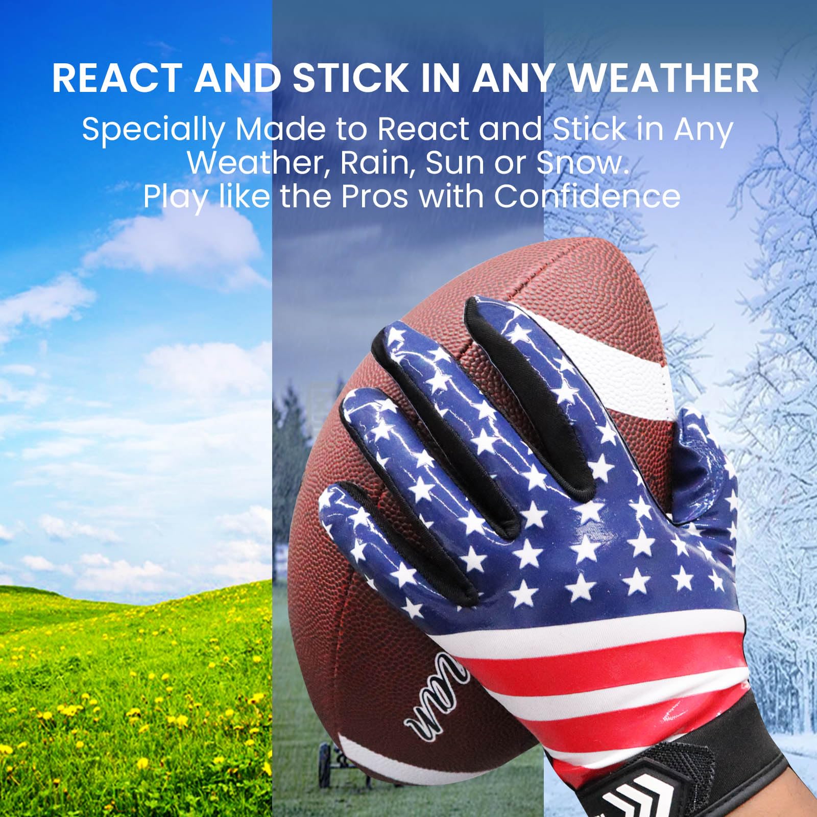 XJBTBA Guantes de fútbol Americano para jóvenes, Ultra adherentes, Antideslizantes, receptores de Palma, Guantes de Rugby para niños y niñas, protección elástica Flexible, Impermeable, Ajuste