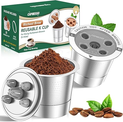 CAPMESSO Tazas K reutilizables para Keurig filtro de café metálico My K cup actualizado 2025 cápsulas de café recargables con 5 agujeros - para K