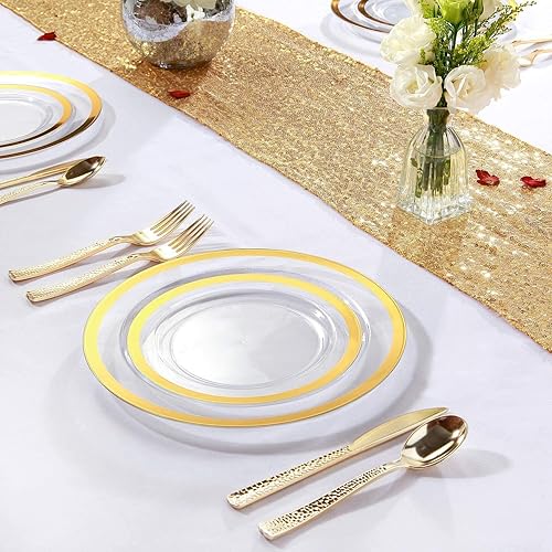 Miniatura 6 de supernal 120 platos de plástico negros y dorados, desechables, elegantes platos de fiesta, vajilla de plástico dorado resistente con tamaño de cena
