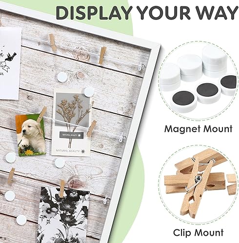 Miniatura 10 de Houseables Marco magnético para collage de fotos, 20 x 20 pulgadas, madera rústica oscura, tablero de fotos colgante, con clips, 10 imanes, para
