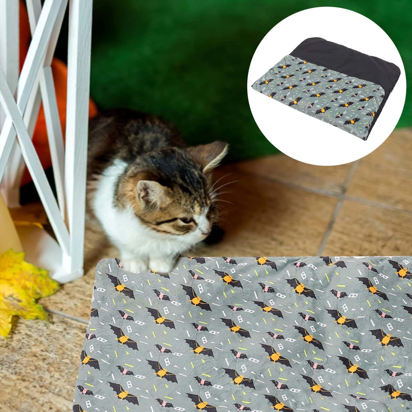 Tapis Chauffant pour Chat Autochauffant Halloween, Lit Confortable
