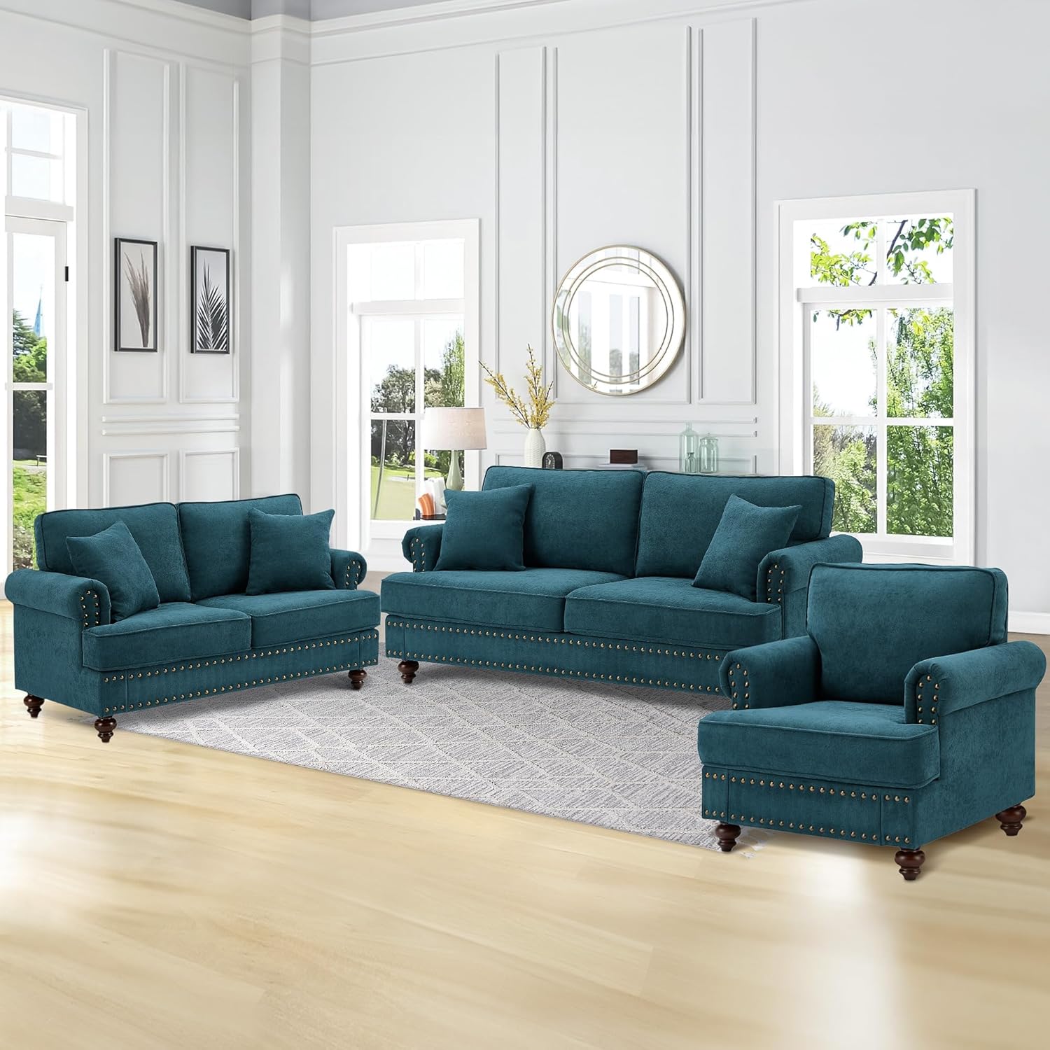 Amazon.com: Mid Century Modern Sofa Set, Comfy Chenille Living Room ...