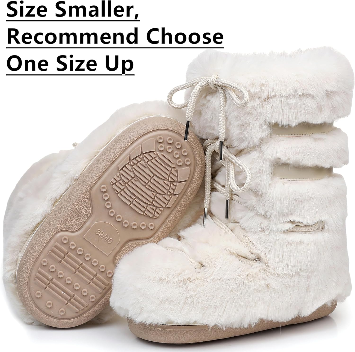 Fur Boots for Women, Furry Faux Fur Fuzzy Fluffy Women Snow Boots with Fur Lined Black White Pink Mid-Calf Winter Boots