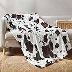 Cozy Bliss Cow Print Throw Blanket Non Shedding MilkyPlush™ Fleece 330GSM Thick Blankets Western Room Decor Super Soft Warm for Adults Kids Girl Gifts Bedroom Couch Sofa Travel Black Brown 50