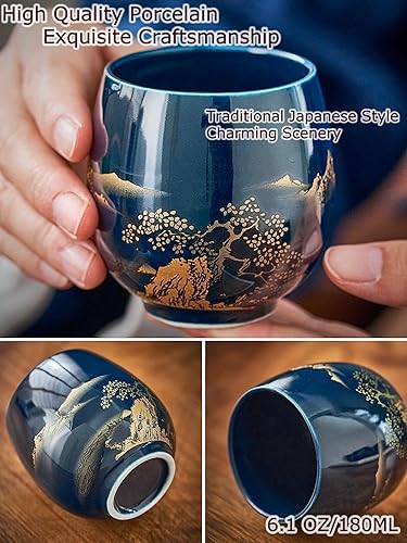 Miniatura 4 de Juego de té japonés tradicional, chinoasiático para 6 adultos, bonito juego de té con bandeja e infusor, tetera de porcelana y tazas de té, tetera