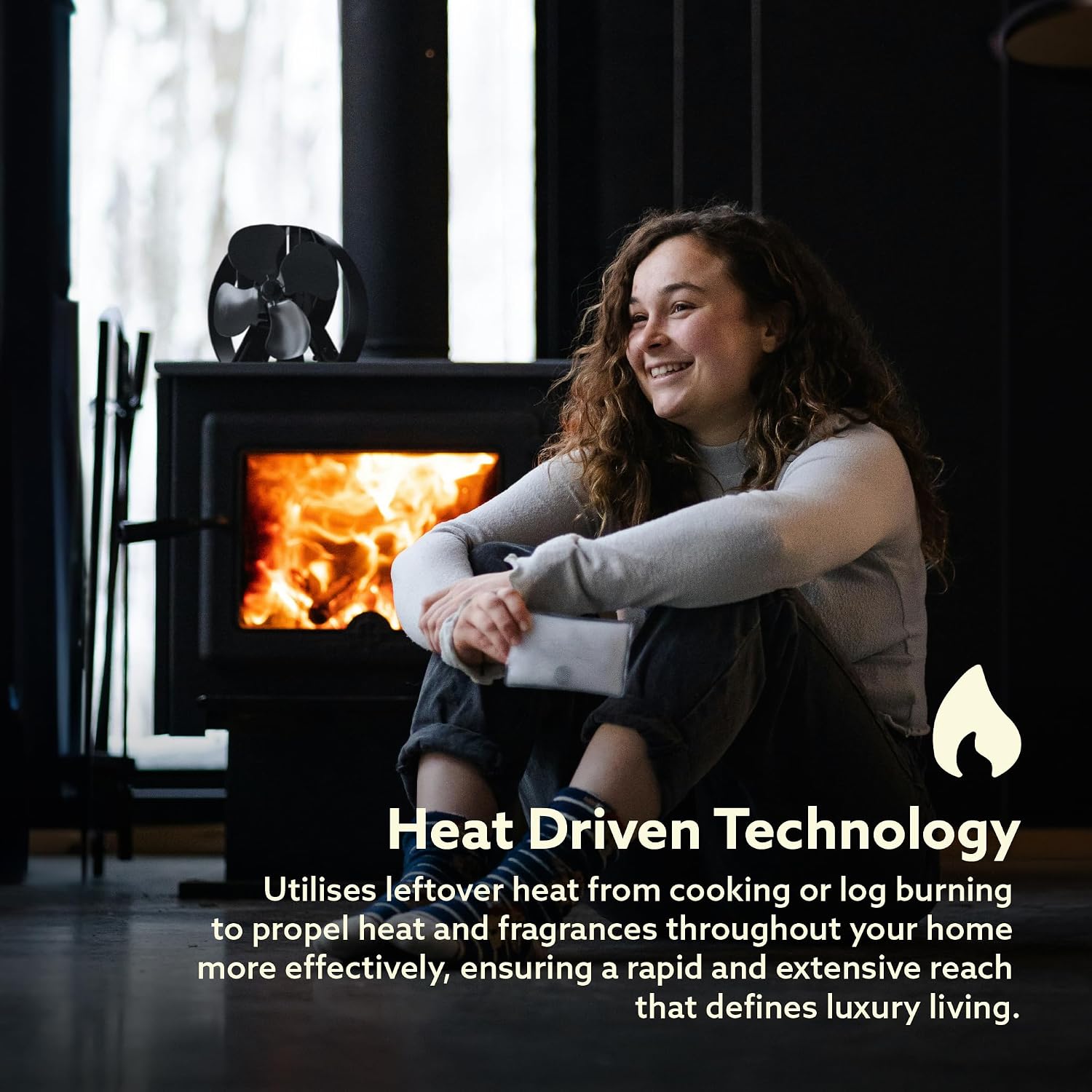 Forest Master | Viking Advanced Stove Fan - Powerful 4-Blade Design for Eco-Friendly Heat Circulation in Wood Burning Stoves and Fireplaces" (Grey)