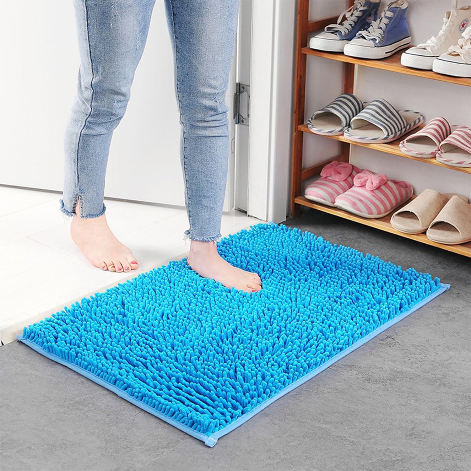 Ysaca Bathroom Mat,Chenille Bathroom Rug 40x60cm with Anti-Slip Backing,Super Absorbentand and Soft Touch, Machine Washable (Lake Blue)