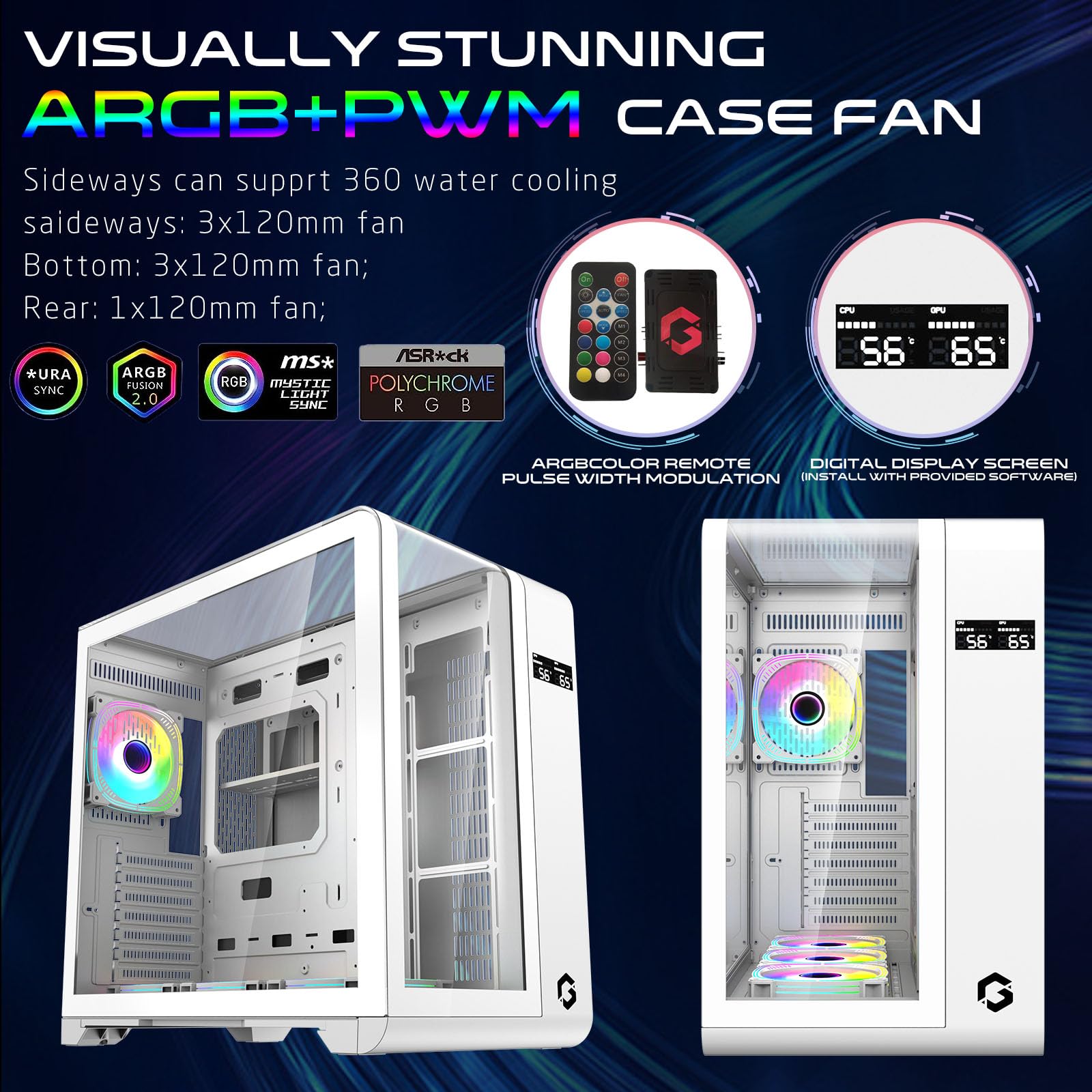 GAMEON GO-INFINITY-A Gaming PC Case ATX Mid Tower | 4 ARGB PWM Fans, Tempered Glass, 360mm Radiator, High Airflow, Wide Compatibility | White — view 2