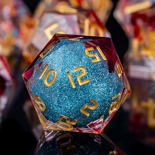 Miniatura 3 de DND - Juego de dados de núcleo líquido con caja, dados de resina de borde afilado rojo, juego de dados poliédricos D y D hechos a mano transparentes