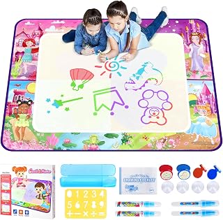 Water Doodle Mat, 40x32 Inches Aqua Magic Doodle Mat, Water Drawing Mat, Gift for 3 4 5 6 7 8 Year Old Girl Boy, Educational Coloring Mat with Painting Pens Toddler Kids Toys