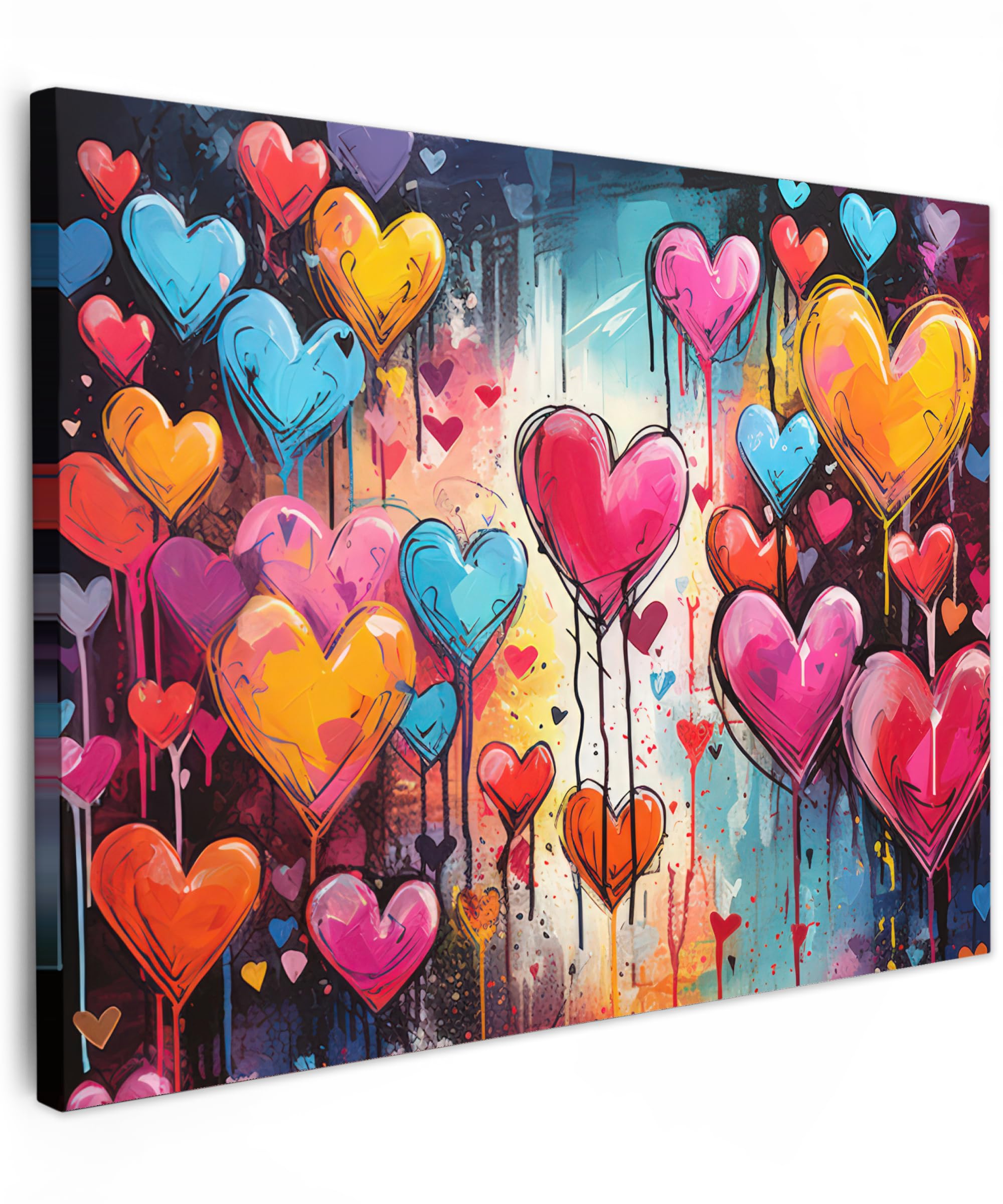 MuchoWow© Leinwände 70x50 cm Wall Decoration Bilder Schlafzimmer Deko Pictures Canvas Painting Wanddekoration Wohnzimmer Banksy - Street Pop Art - Herzen - Farben - Kunst - Liebe