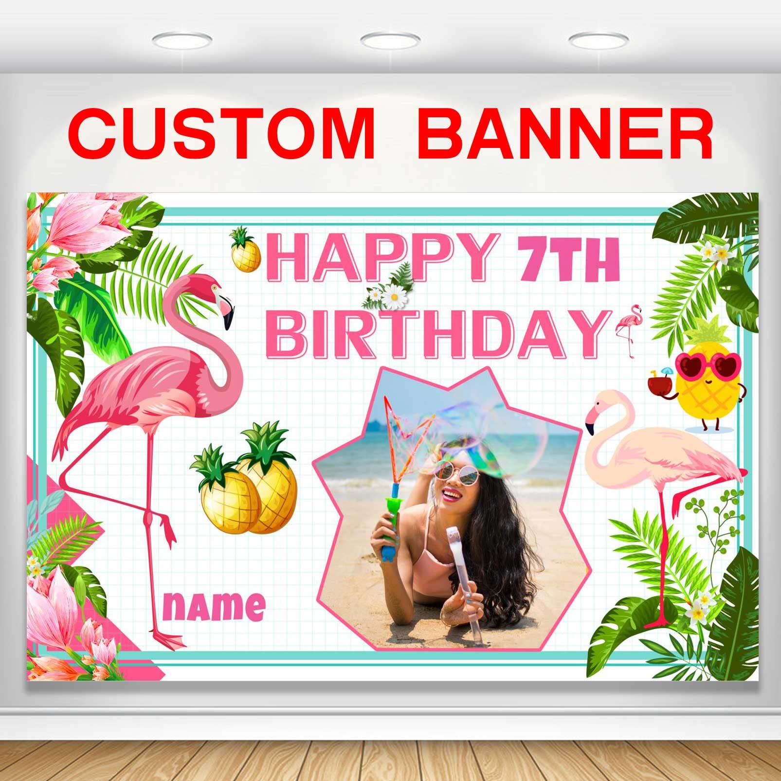 Custom Flamingo Hawaiian Tropical Happy Birthday Party Decorations Supplies Personalized Flamingo Hawaiian Tropical Birthday Luau Party Backdrop