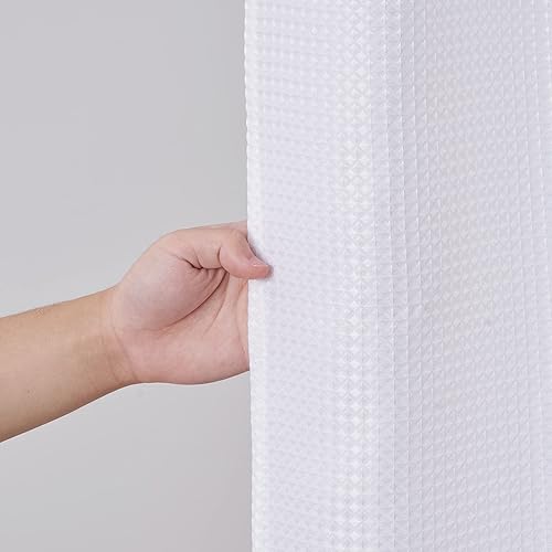 Miniatura 5 de Cortina de ducha de punto gofre, cortina de ducha blanca con tela de poliéster ponderada, cortinas de baño de calidad de hotel con ganchos, 72 x 78