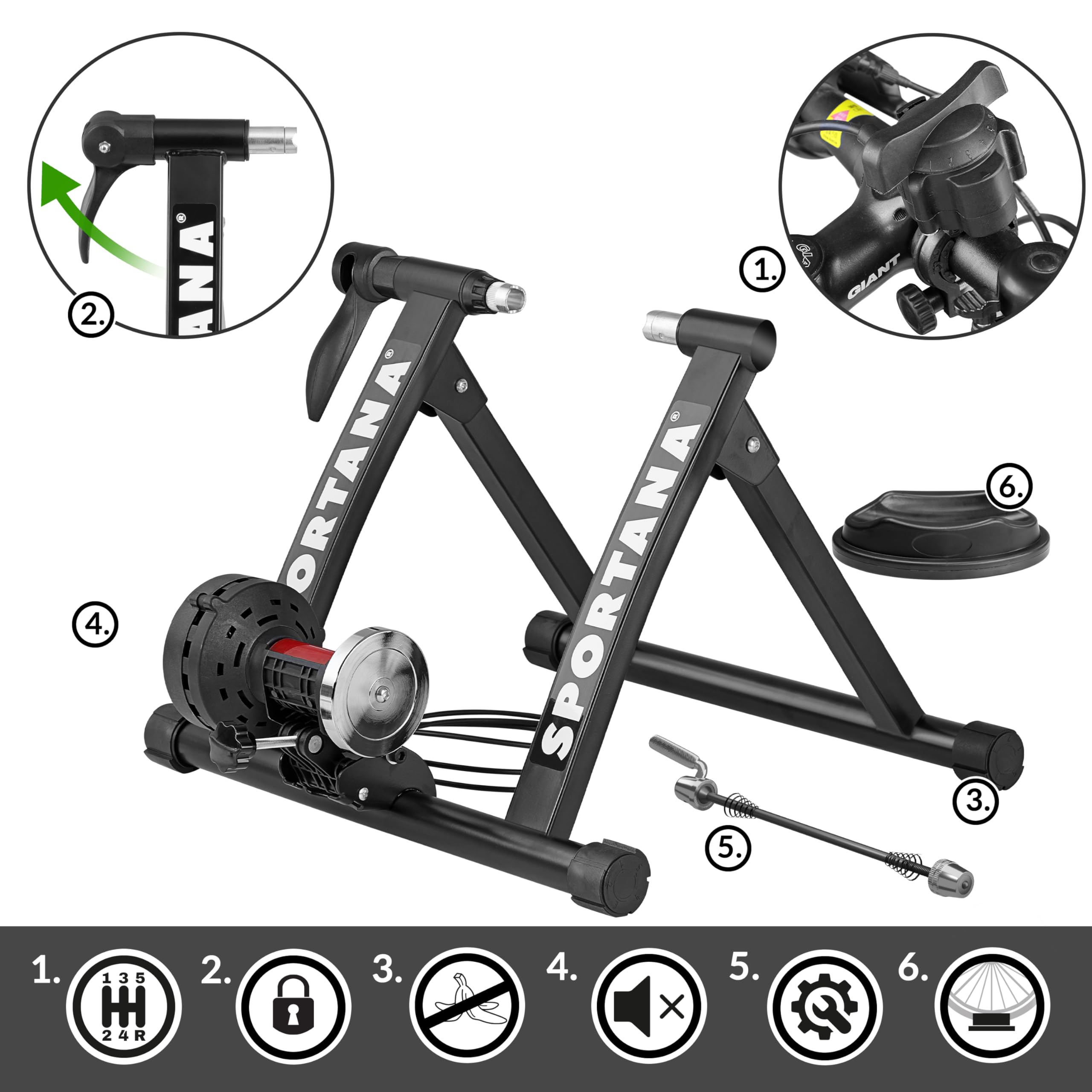 Home Trainer vélo Max. 150kg entraîneur vélo Noir Pliable Acier 26'/28' Support 6 Niveaux de résistance Frein