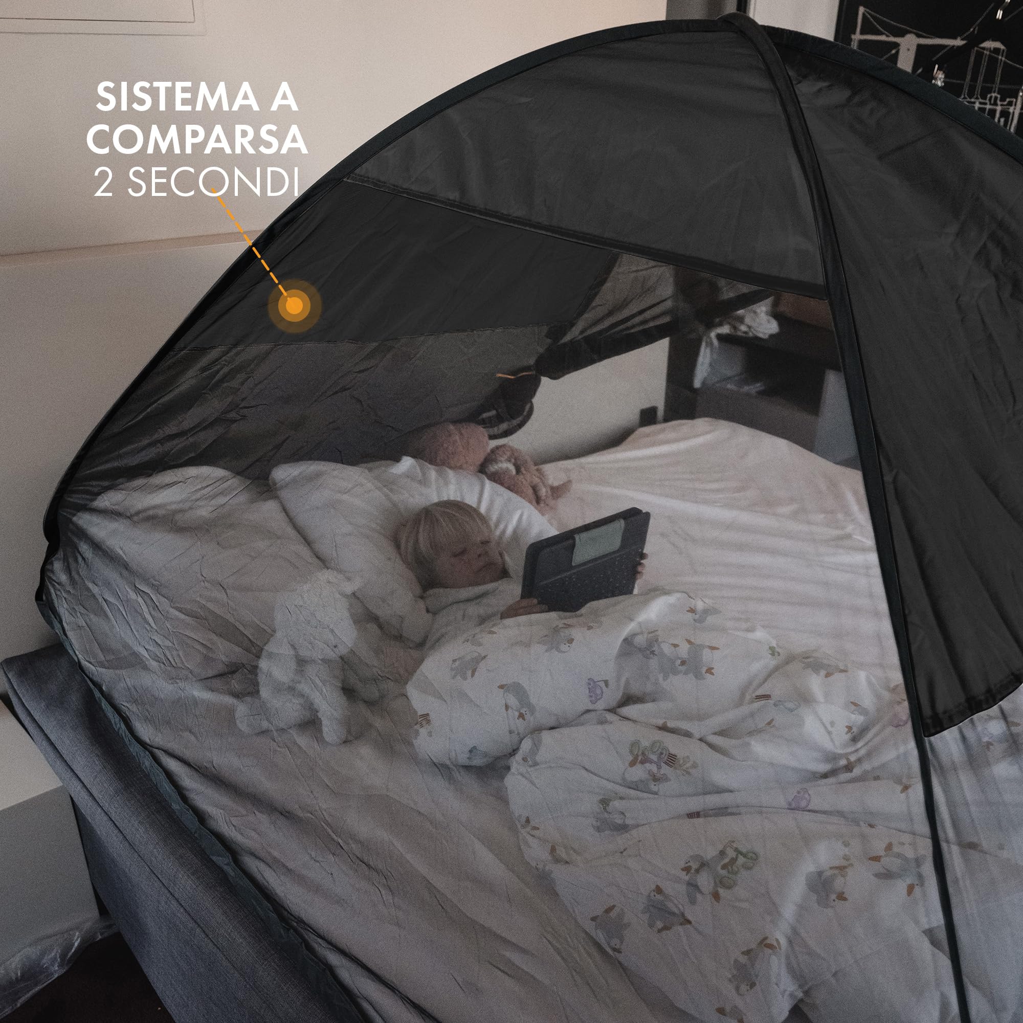 Deryan Tenda da letto pop-up – matrimoniale – zanzariera pop up – zanzariera letto – pieghevole e leight – 200 x 90 x 110 cm – zanzariera letto e zanzariera da viaggio con borsa – Grigio