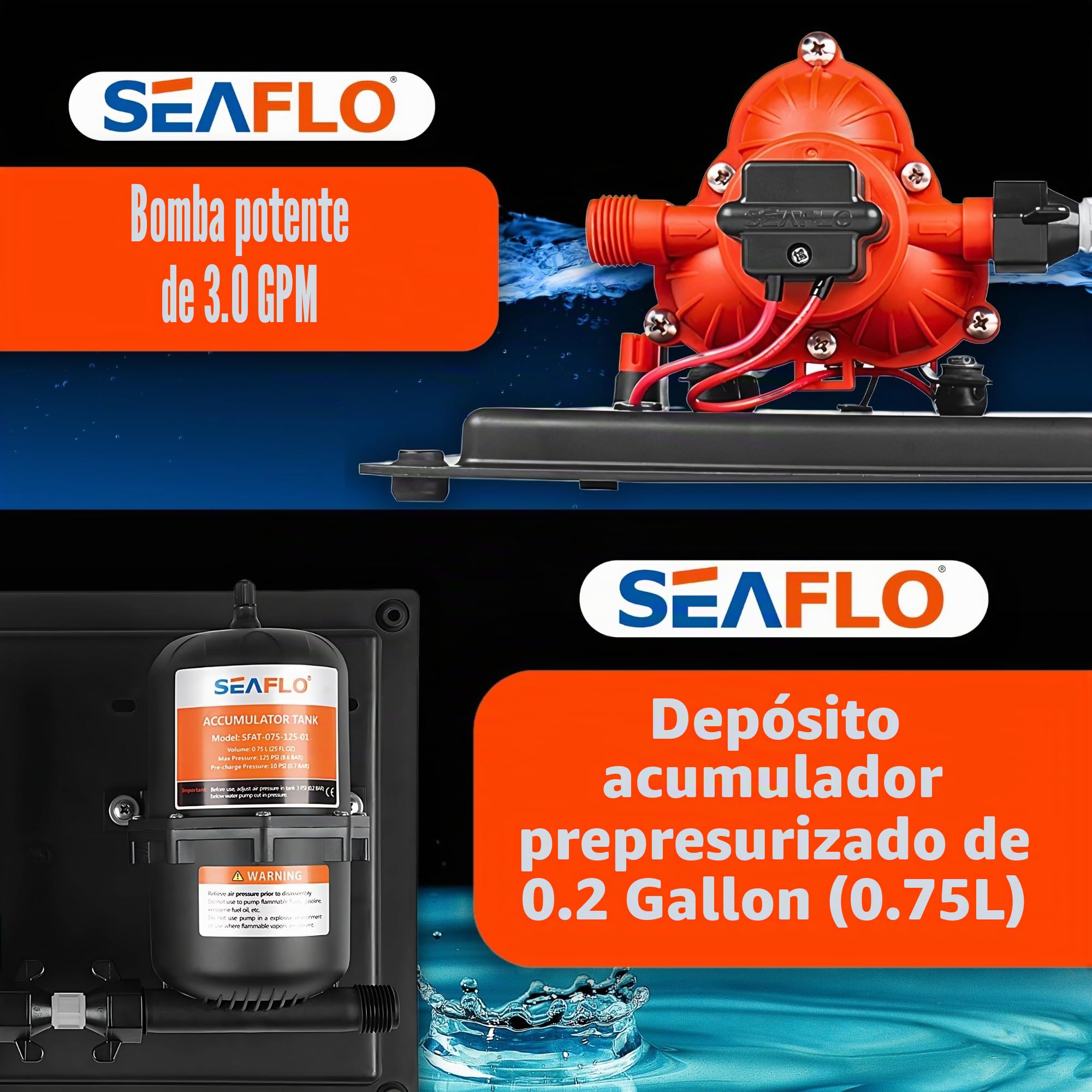 SEAFLO 33-Series Water Pump and Accumulator Tank System - 12V DC, 3.0GPM, 45PSI, 0.2 Gallon Tank