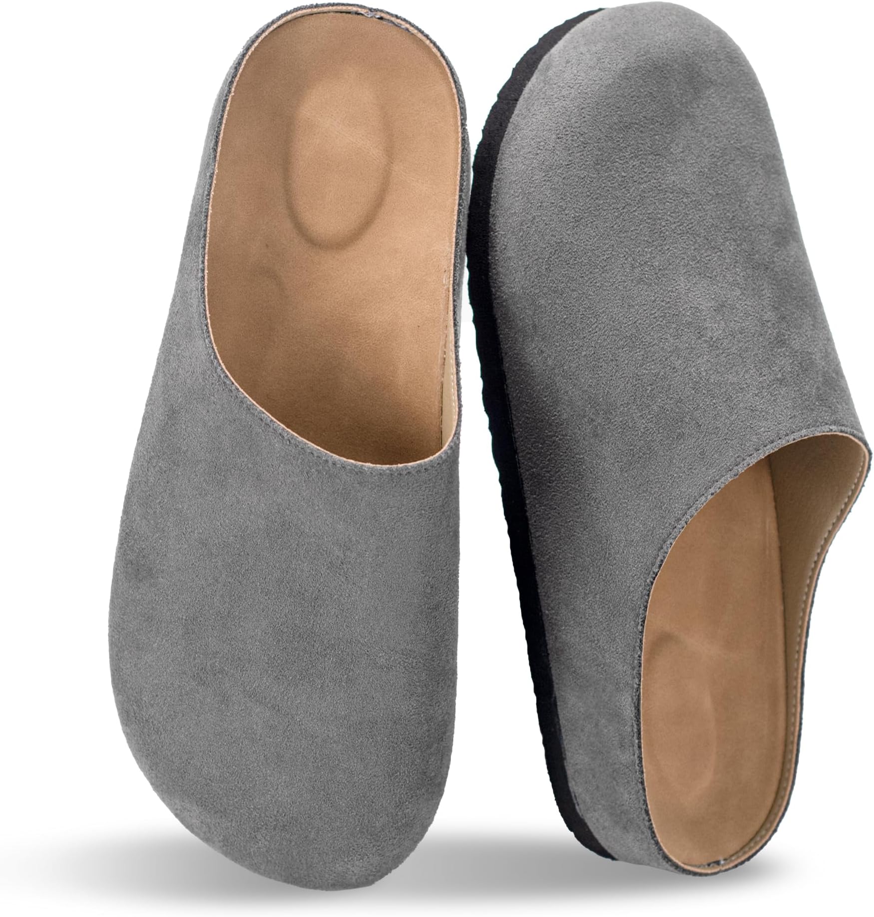 Suede Boston Clogs for Women and Men with Arch Support Potato Mules Shoes, Soft Cork Footbed Slip on Comfort Home Sandals Slippers