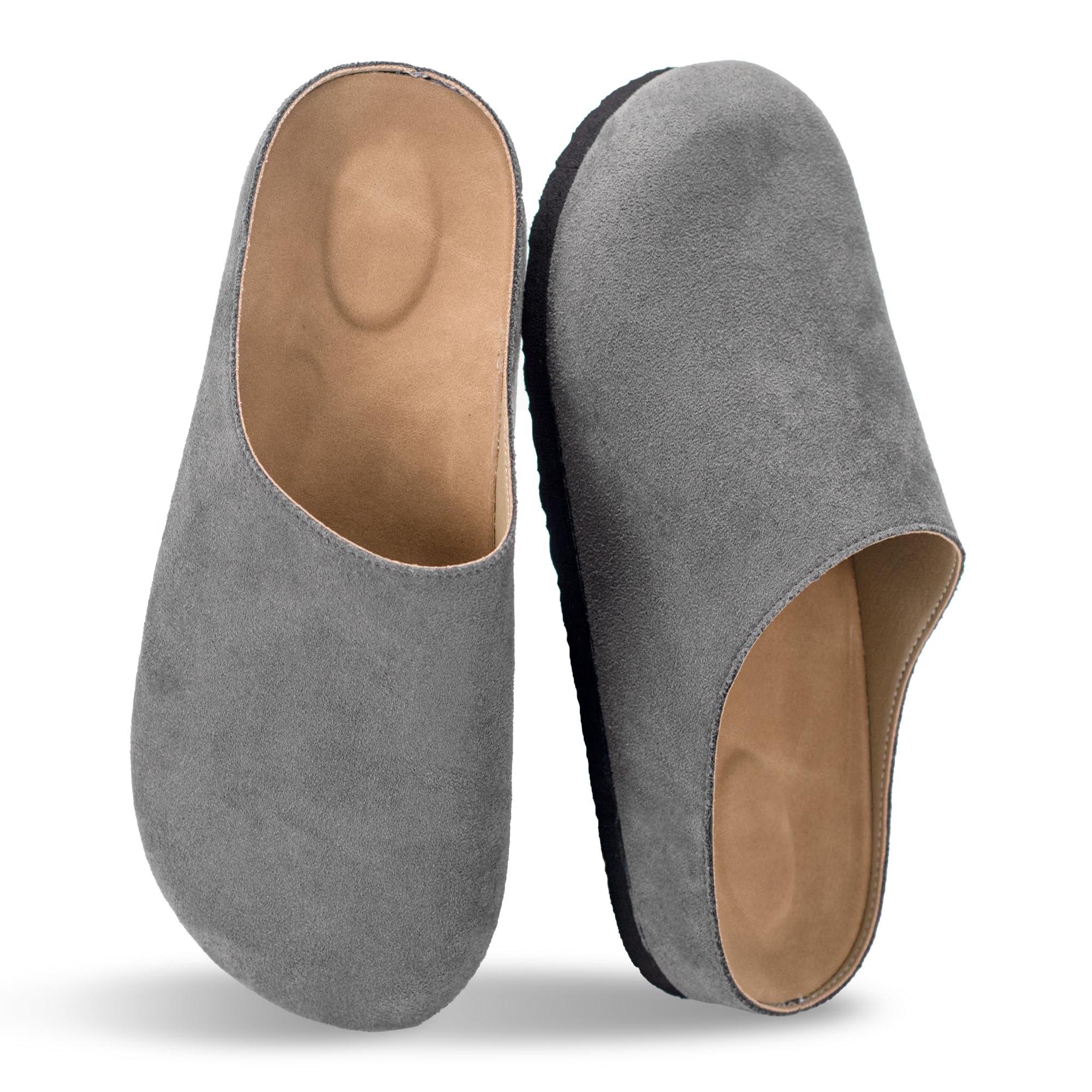 Suede Boston Clogs for Women and Men with Arch Support Potato Mules Shoes, Soft Cork Footbed Slip on Comfort Home Sandals Slippers