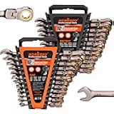 24-Piece Flex-Head Ratcheting Wrench Set | Metric and SAE | Ratchet Combination Wrenches Set with Organizer | 72-Teeth | Chrome Vanadium Steel | 8-19 mm & 1/4” to 7/8“