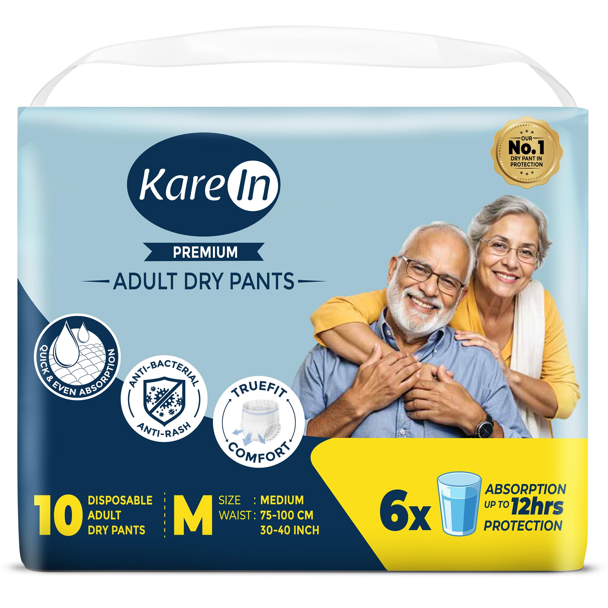 KareIn Adult Pants Diaper Medium, Waist Size 30"- 40", 10 Diapers