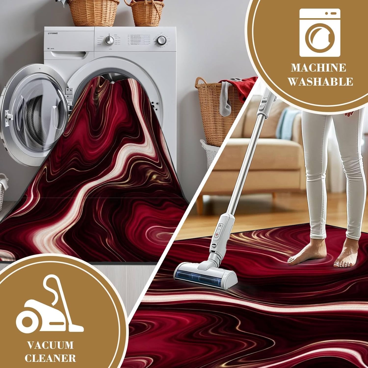 Red Black Gold Marble Decor Art Rugs Soft Non-Slip Indoor Outdoor Living Room Bedroom Kids Room Modern Home Decor Carpet Mat Yoga Mat Runner Rugs Doormat, 71x106inch(180x270cm)