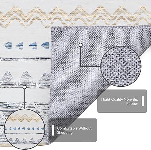 Miniatura 3 de jinchan Alfombra bohemia de 2 x 5 pies, lavable, alfombra marroquí para suelo de baño, alfombra geométrica bohemia negra y azul, alfombra fina de