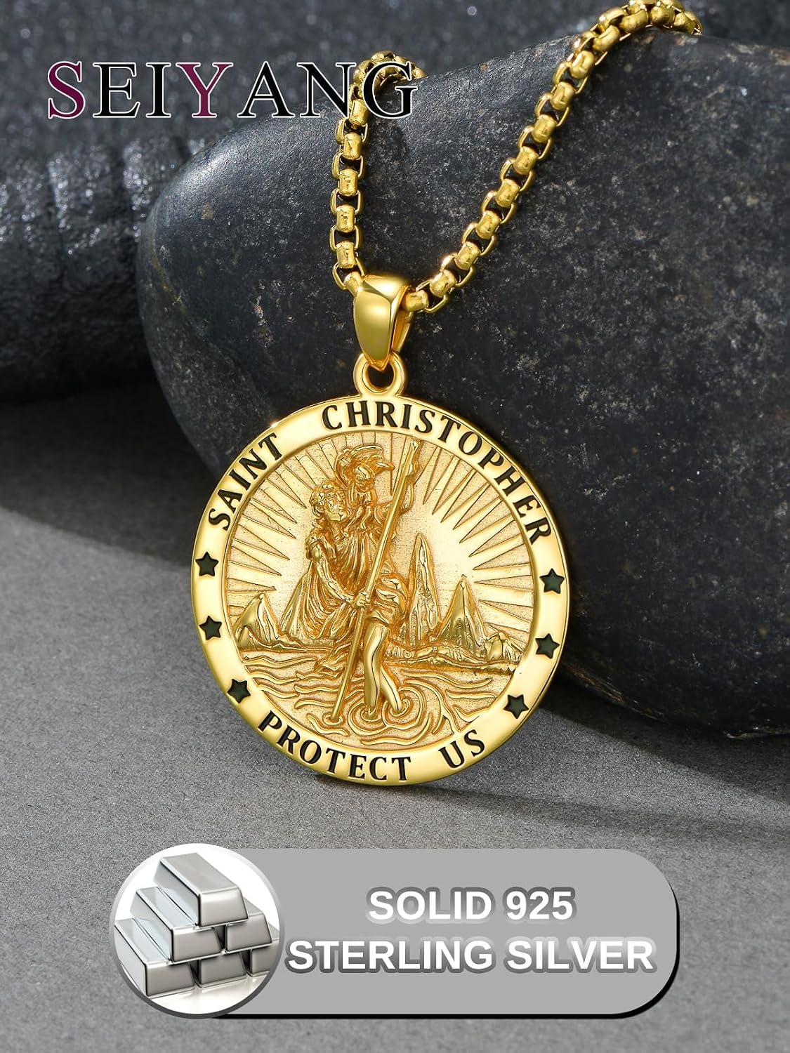 Seiyang Saint Necklace 925 Sterling Silver Patron Amulet Medal Jewelry for Men Women (with Gift Box)