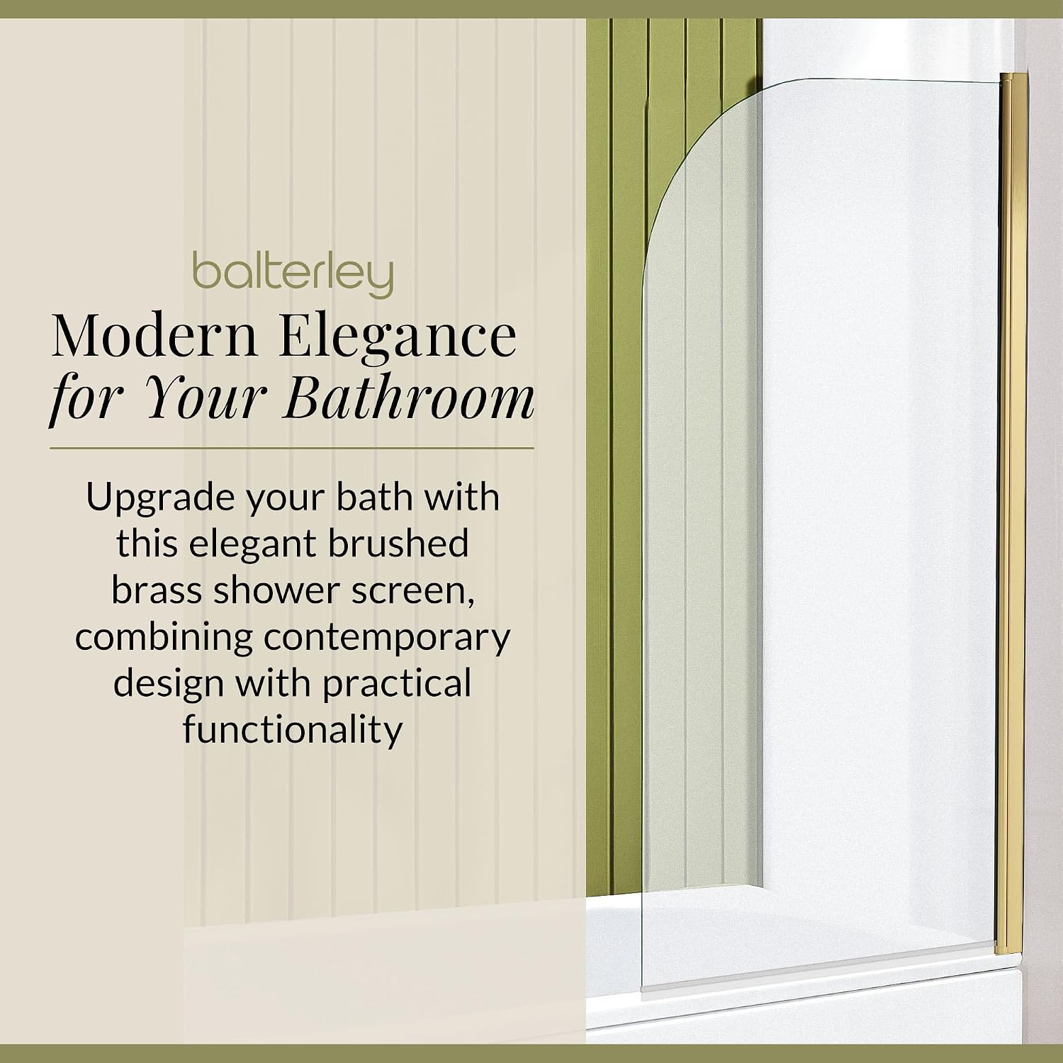 Balterley 790 x 1430mm Bath Shower Screen, Round Corner Shower Screens for Baths, 6mm Toughened Safety Bath Door Screen, 180° Pivot Reversible Door Screens for Straight Baths (Brushed Brass)