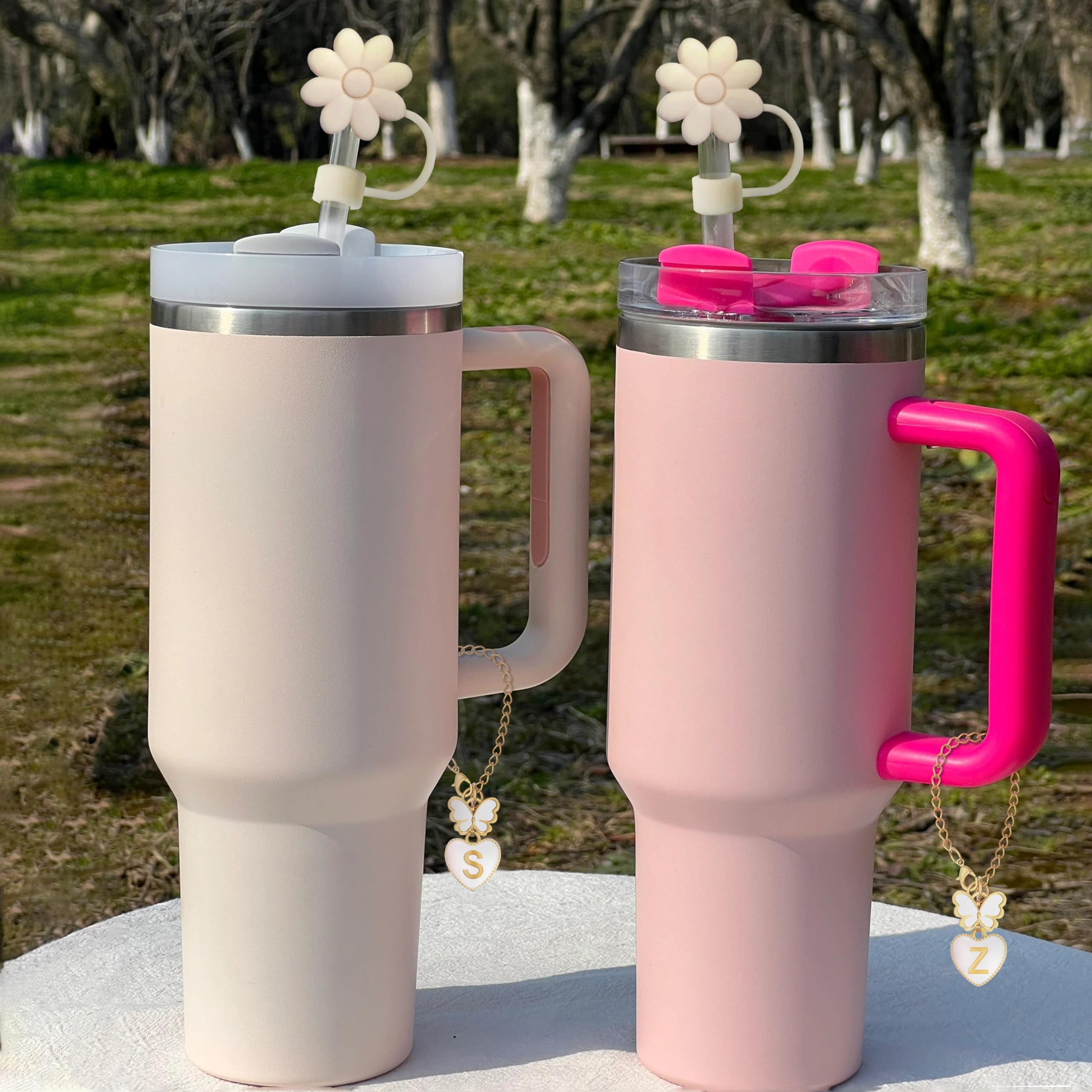 NQEUEPN Catena Decorativa Per Tazze Stanley - Con Ciondoli Lettere, Farfalle E Nappa | Per 40oz - Foto 4