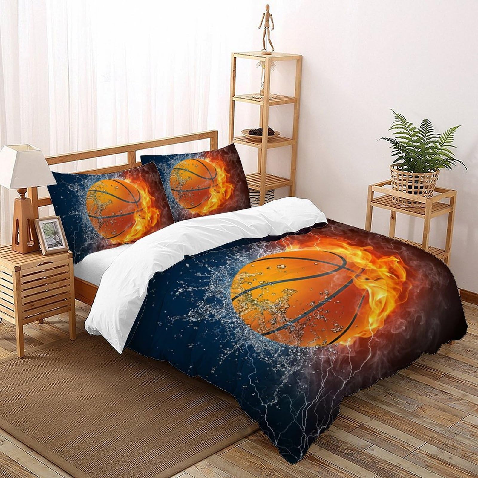 Parure de lit basket-ball 200x200cm avec housse de couette 3 pièces en microfibre imprimée