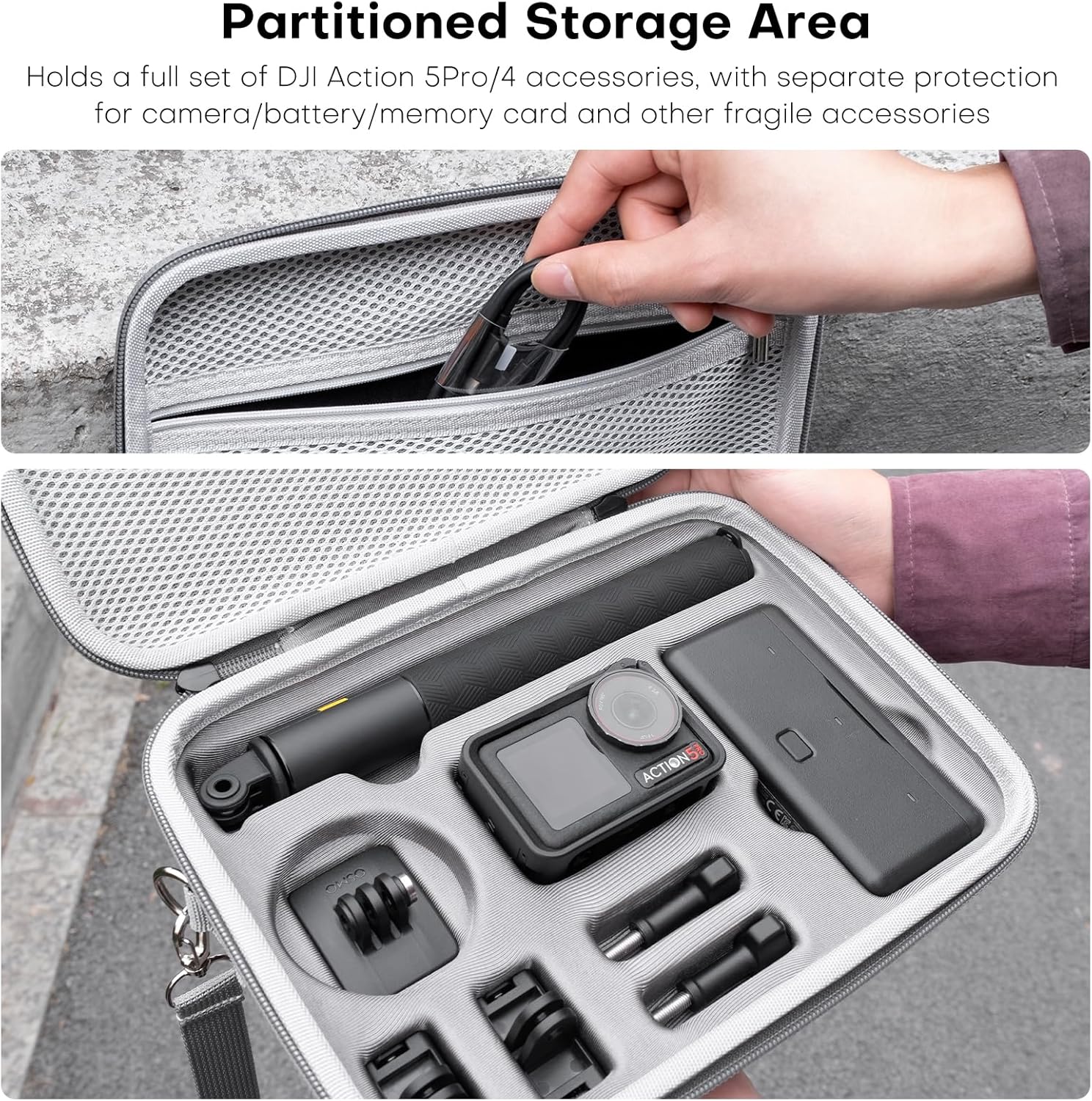 REYGEAK Osmo Action 5 Pro Carrying Case,Large Portable Carrying Case Shoulder Bag,Waterproof Hard Case Compatible with DJI Action 4/Action 3 Adventure Combo Accessories (Large Size)