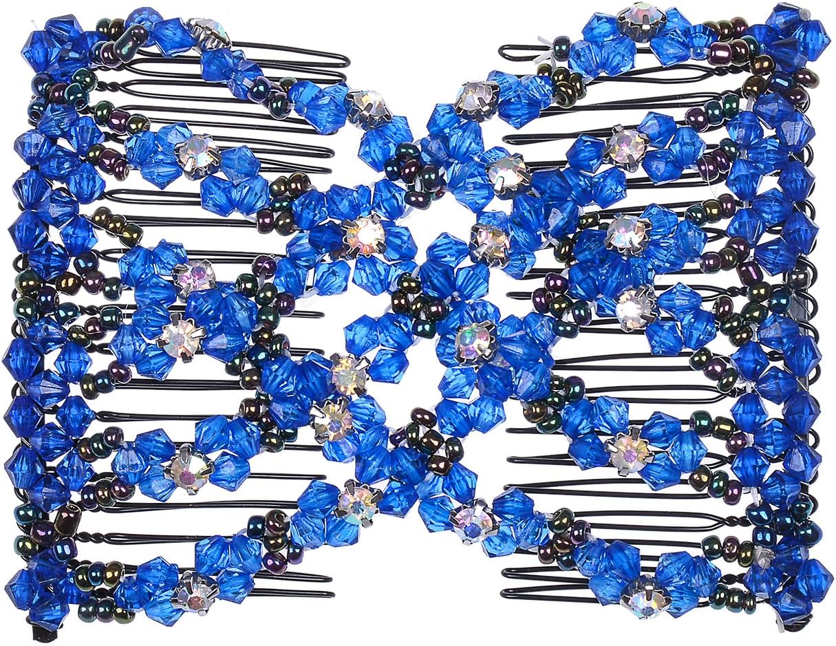 Lovef Magic Beads Easy Combs Double Stretching Combs Clips, perfect for Easy Ponytails, UpDos and Twists, Thick and Thin Hair, New Hair Accessory for Popular Hairstyles (Blue)