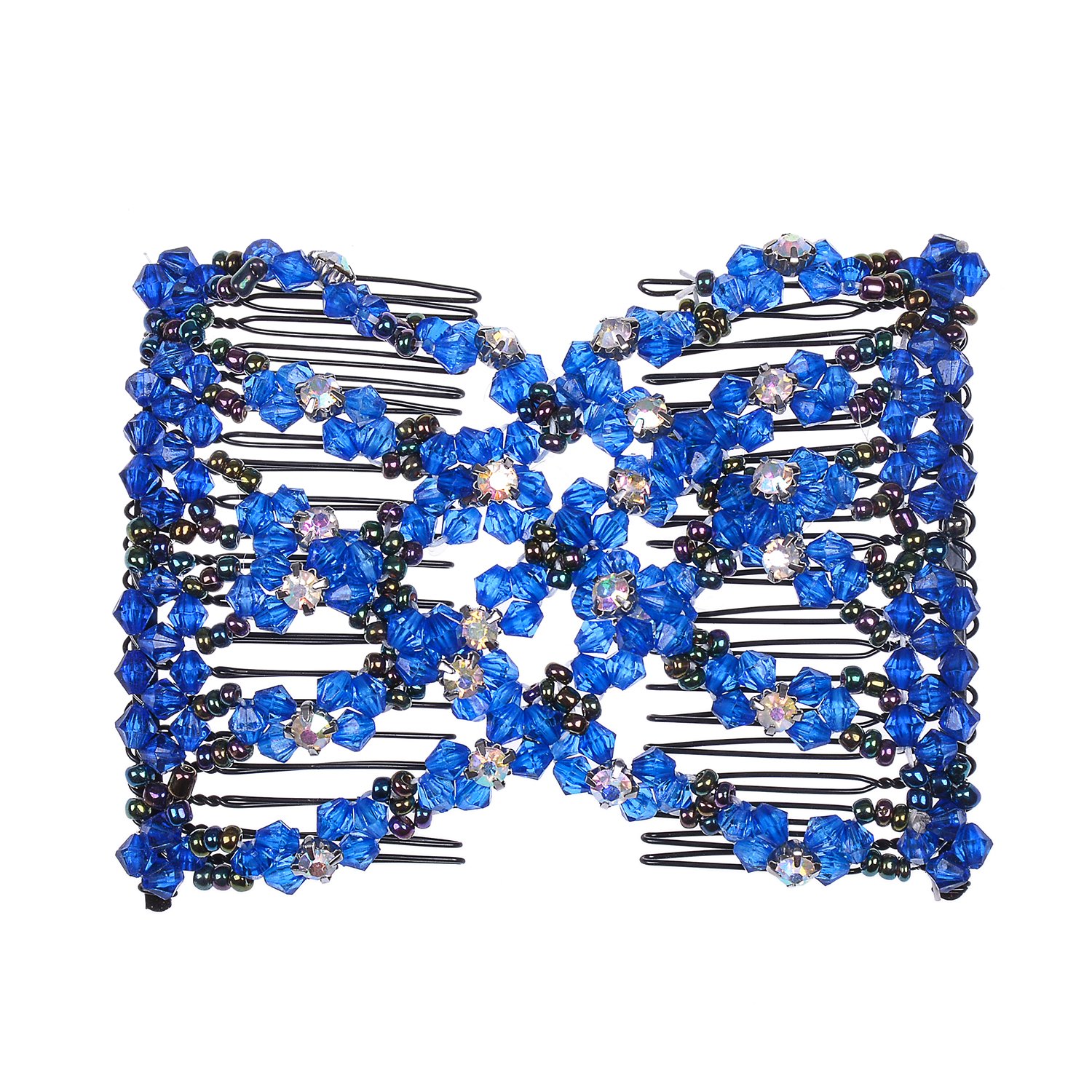 Lovef Magic Beads Easy Combs Double Stretching Combs Clips, perfect for Easy Ponytails, UpDos and Twists, Thick and Thin Hair, New Hair Accessory for Popular Hairstyles (Blue)