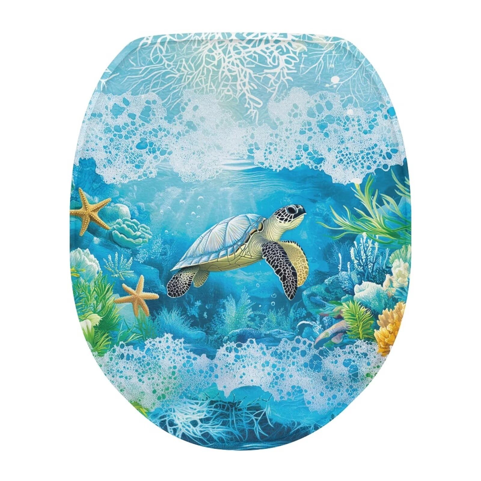 GLENLCWE Sea Turtle Elongated Toilet Seat Covers for Bathroom Washable Toilet Seat Covers Stretch Fabric Washable Toilet Lid Seat Protector Cover with Elastic Bottom