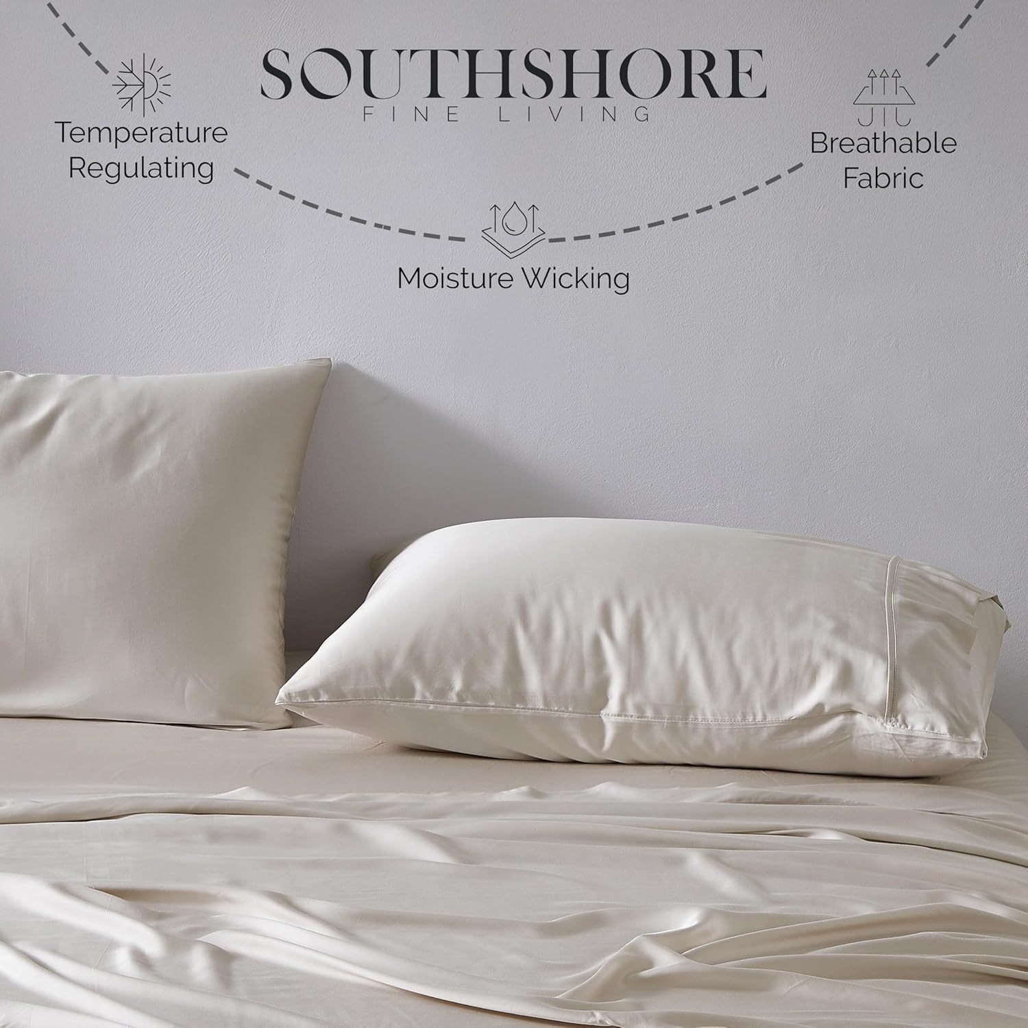 Southshore Fine Living, Inc. 100% Rayon/Viscose Derived from Bamboo Cooling Sheets, 21-Inch Deep Pocket Bamboo Sheets King Size, 300 Thread Count, Oversized Flat, 2 Pillowcases, Bone