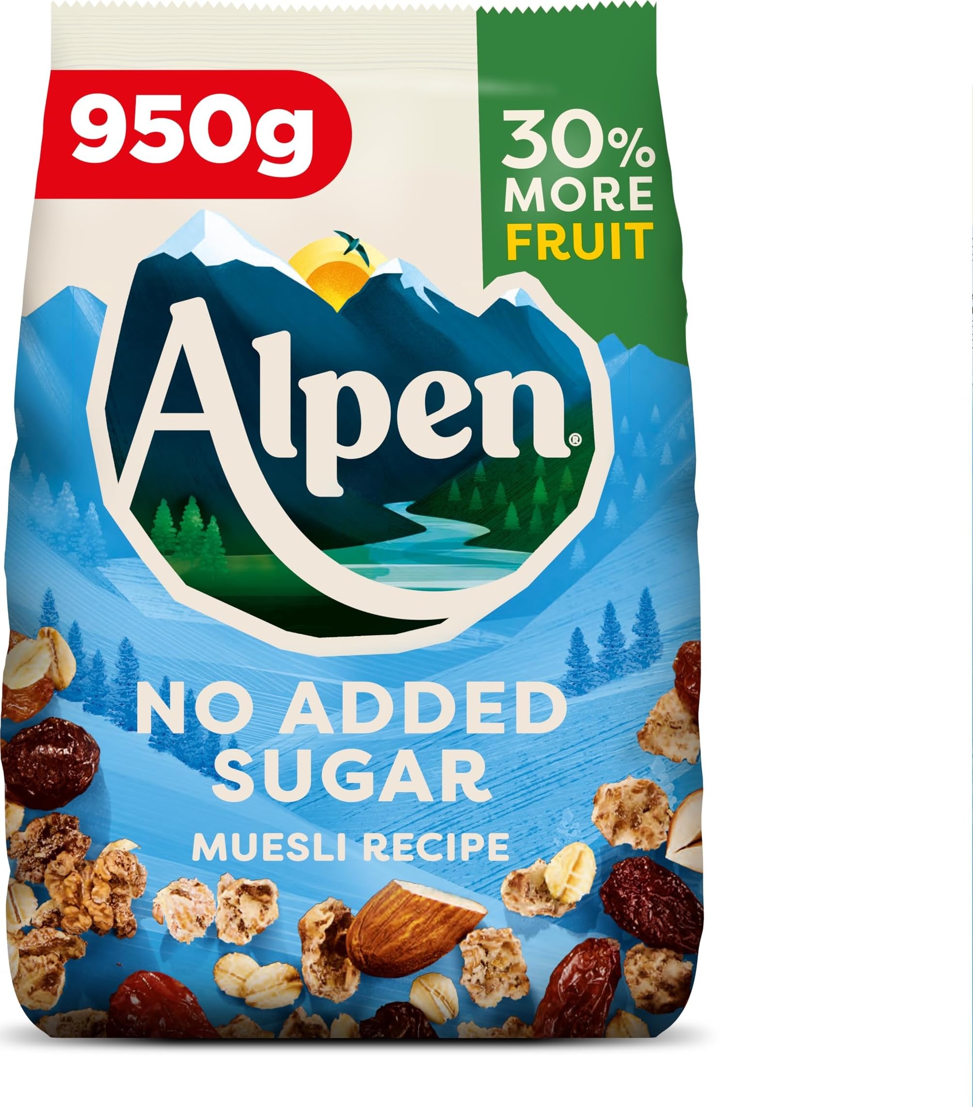 Alpen No Added Sugar Muesli, Breakfast, High in Fibre, Vegetarian, Low Sugar, 950g